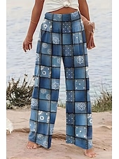 cheap Wide Leg &amp; High Waisted-Women&#039;s Cropped Pants Casual Full Length Natural Printing Comfortable Micro-elastic Casual Daily Pink Blue Orange Spring Loose Fit