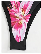 billiga Bikiniset-Dam Badkläder Bikini 2 st Kaxig Baddräkt Öppen rygg Smal Semester Standkläder Blommig Halterneck Ärmlös Baddräkter