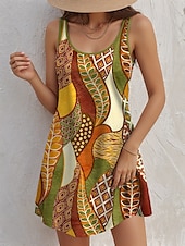 tanie Sukienki Art&amp;Design-Damskie Sukienka mini Sukienka A line Sukienka na szerokich ramiączkach Zabytkowe Elegancki Codzienny Codzienny Luźna Graficzny Kształt listka Kolorowy blok Bez rękawów Dekolt w kształcie litery U