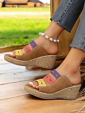 abordables Sandalias de cuña-Sandalias de cuña multicolores para mujer: elegantes sandalias tipo slide con punta abierta y plataforma cómoda para conjuntos casuales de verano