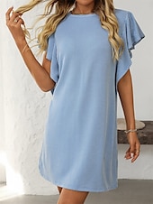 voordelige T-shirt-jurken-Dames Mini-jurk Casual jurk Mini-jurk A lijn jurk Basic Verjaardag Vakantie Werk Casual Ruim Passend Streep Katoenen stof Korte mouw Strakke ronde hals Blozend Roze Hemelsblauw Groen Khaki Zomer Lente