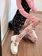 voordelige Damessokken-Bloemen geborduurde transparante panty's voor dames - elegante zwarte visnetpanty's met rozenmotief, perfect voor casual, avondkleding en speciale gelegenheden