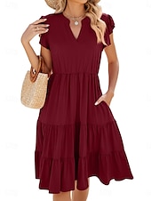 ieftine Rochie simplă-Rochie Mini pentru Femei Rochie Tip T Rochie Tip Tee Rochie în Formă de A Rochie Sportivă Culoare Uniformă Casual Vacanță Zilnic Potrivire Regulatorie Simplă Mâneci Scurte Gât în V Negru Roz Vin