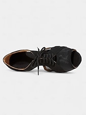 economico Scarpe per balli latini-scarpe da ballo nude con lacci e ritagli in rete – punta aperta, tacco medio per donna – perfette per lezioni di danza e spettacoli