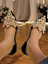 abordables Semi-formel-ballerines à bout pointu en satin noir pour femmes avec ornements en perles et cristaux – ballerines de mariée élégantes pour mariages et événements spéciaux