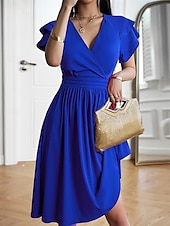 preiswerte Einfaches Kleid-Damen Midi Kleid Korsett Kleid T-Shirt Kleid Tee Kleid Einfarbig A-Linien Kleid Lässig Urlaub Alltag Reguläre Passform Grafik Kurzarm V-Ausschnitt Schwarz Wein Blau Grün Sommer