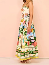 cheap Vacation Dresses-Women&#039;s Long Dress Maxi Dress Casual Dress Summer Dress Slip Dress Fashion Outdoor Holiday Date Regular Fit Tree Sleeveless Spaghetti Strap Green Summer Spring
