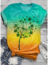 billige St Patricks T-skjorter-St. Patrick Dame T skjorte Planter Fritid Kortermet Rund hals Vanlige topper Daglig Trykt mønster Blå Sommer
