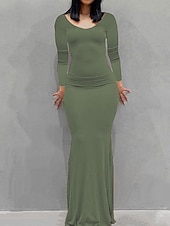 ieftine rochie maxi neagra-Pentru femei Rochie Maxi Rochie Bodycon Rochie Fit And Flare Petrecere Oficial Oficial Petrecere Fit regulat Grafic Manșon Lung Stil Nautic Negru Galben Roz Îmbujorat Roșu Vin Vară