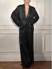 billige Mammas buksedresser-smoking todelt buksedress blazer aftenkjole elegant kjole formell bryllup gulvlengde langermet skjortekrage paljett med sløyfe(r) splitt 2025
