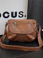 billiga Crossbodyväskor-brun crossbody-väska i konstläder med dubbdetaljer – avslappnad, trendig handväska för vardagsbruk, shopping och utflykter svart röd blå