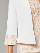 abordables Avec veste-Deux Pièces Fourreau / Colonne Robe de Mère de Mariée  Elégant Col V Mi-long Mousseline de soie Dentelle Manche Courte Robes de veste courtes avec Appliques Bloc de Couleur 2025