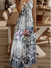 economico Abiti floreali-Per donna Vestito maxi Prendisole Abito linea A vestito a flori Abito estivo Informale fluente Da mare Informale Giornaliero Standard Floreale Pop art Senza maniche A V Grigio Estate Primavera