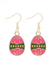 abordables Pendiente de mujer-Pendientes con forma de huevo de Pascua: diseño ondulado colorido, chapados en oro, perfectos para Pascua, moda primaveral y ocasiones festivas.