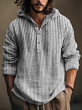 economico Camicie Popover da Uomo-Per uomo Camicia con bottoni Camicia con cappuccio Nero Kaki Manica lunga Strisce Con cappuccio Da mare Informale Con cappuccio Abbigliamento Poliestere Di tendenza