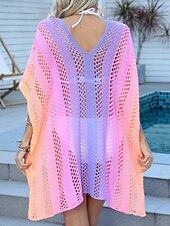abordables Robes de plage-Maillots de Bain Femme Couverture Robe de Bain Maillot de Bain Découpe Vacances Plage Vêtements Ombre Col en V Manches Longues Maillots de Bain