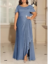economico Abiti da sposa-Abiti da Sposa in A-Line Abito Glitterato Ospite di Nozze Lunghezza Piena Manica Corta Collo Tondo Autunno Ospite di Nozze Tessuto Lurex Scollo a Cowl con Plissé Fessura 2025