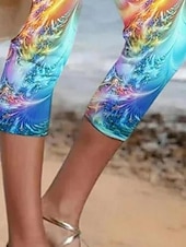 billiga grafiska sovkläder-Damleggings Capri Byxor Hög Elasticitet Mode Ankel-längd Mid Waist Färgblock Tryck Avslappnad Daglig Regnbåge Sommar Regular Fit