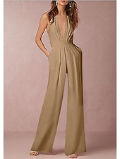 baratos vestidos de casamento casuais-Vestidos de casamento casuais sexy Hall Vestido Tuxedo Macacões Decote Halter Sem Mangas Longo em Satin Vestidos de Noiva Com Pregas