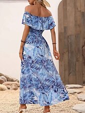 preiswerte Blumenkleider-Damen Midi Kleid Korsett Kleid Rüschens Kleid Off-the-Shoulder Kleid Urlaub Strand Urlaub Täglicher Regular Fit Grafik Kurzarm Off-Shoulder Gelb Hellgrün Himmelblau Orange Sommer