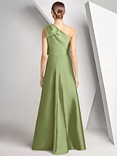 baratos AZUL-Linha A Vestidos de noite Elegante Vestido Formal Casamento Longo Sem Manga Assimétrico Cetim com Laço(s) Fenda Bordado 2025