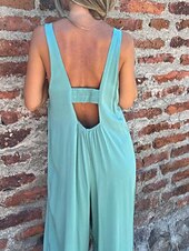 abordables Mono-Mujer Normal Mono Activo Color sólido Sin Mangas Escote en U Botones Bolsillo Vacaciones Diario Ajuste regular Negro Blanco Azul Piscina Verano
