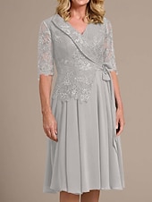 levne S bundou-A-linie šaty matka nevěsty blazer šaty elegantní vintage jednoduchý V výstřih čajová délka chiffon poloviční rukáv sako šaty s krajkovou aplikací