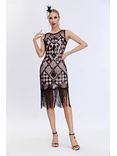 cheap Dresses-Retro Vintage Roaring 20s 1920s Flapper Dress Dress Christmas Party Dress The Great Gatsby Sequins Tassel Fringe Heart Women&#039;s Carnival Masquerade Wedding Wedding Guest Event / Party Adults&#039; Dress