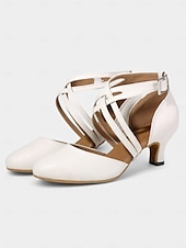 economico Scarpe per balli latini-scarpe da ballo in raso bianco con design a cinturino incrociato – tacco medio, punta aperta per donna – ideali per matrimoni, eventi formali e gare di ballo