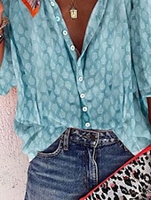 economico Top Grafici da Donna-Per donna Camicia Blusa Pop art Moda Informale Manica lunga Colletto Top regolari Ufficio Giornaliero Per eventi Bottoni Giallo Blu Arancione Grigio Primavera Autunno