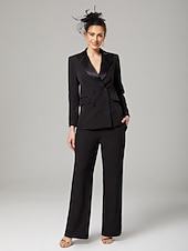 preiswerte Hosenanzüge für Mama-Hosenanzug der Brautmutter Eleganter Hemdkragen knöchellang dehnbare Chiffon lange Ärmel mit Knöpfen einfarbig 2025
