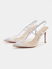 economico Prom-scarpe con tacco a spillo trasparenti da donna con cinturino posteriore e dettagli in strass – eleganti scarpe da sposa e da ballo
