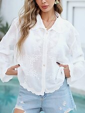 preiswerte Strand Tops-Damen Badeanzug Zudecken Bademode Spitze Knopf Urlaub Strandbekleidung Feste Farbe V Ausschnitt Langarm Badeanzüge