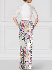cheap BLUE-Blue Floral Embroidered Column Evening Gown Elegant Dress Formal Wedding Floor Length Short Sleeve Shirt Collar Satin with Slit Appliques 2025