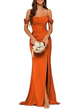 cheap Bridesmaid Dresses-A-Line Bridesmaid Dress Spaghetti Strap Sleeveless Elegant Floor Length Nylon with Split Front 2022