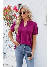 billige Kvinne Enkle Topper-Dame Boho T-skjorte Grafisk عادي Bohem søt stil Stilfull Kortermet Puffermer V-hals Vanlige topper Daglig Ut på byen Helg Trykt mønster Grå og Hvit Svart+Hvit+Grå Svart Lysegrønn Vin Sommer