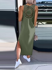 preiswerte Einfaches Kleid-Damen Maxikleid A-Linie Kleid Einfarbig Tank Kleid Sommerkleid Basis Freizeit Urlaub täglich reguläre Passform Grafik ärmellos Rundhalsausschnitt Schwarz Weiß Armee Grün Dunkelgrau Sommer