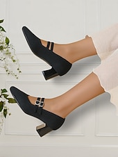 cheap Block Heels-Breathable Fly-knit Mary Jane Pumps with Double Buckle Detail and Chunky Heel, Elegant Style for Women, Ideal for Work, Events and Formal Occasions
