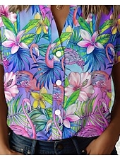 economico Top da Vacanza per Donne-Camicia da Donna Floral Elegante Vintage Tropicale con Maniche Corte Collo Classico Top Regolari Bottoni Stampa Viola Estate