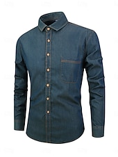 preiswerte Herrenhemd zum Knöpfen-Herren Sommerhemd Freizeithemd Knopfhemd Grau Blau Schwarz Dunkelblau Leicht Blau Langarm Einfach Revers Urlaub Ferien Button-Down Bekleidung 100% Baumwolle Mode Lässig Bequem
