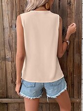 abordables Débardeurs et camisoles femme-Débardeur en satin pour femmes Uni Mode Moderne Décontracté Sans manches Col en V Hauts réguliers Quotidien Sortie Week-end Dentelle Noir Blanc Rouge Blanc cassé Été Printemps