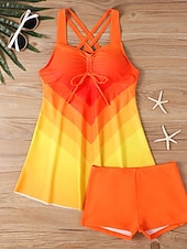 economico Tankini-Costume da bagno a tankini da donna a 2 pezzi pantaloni color block controllo della pancia vita alta slim senza schienale abbigliamento da spiaggia per vacanze ombré geometrico scollatura a V senza