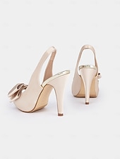 voordelige Bruiloftsgast-Satijnen slingback peeptoe hakken met strikaccent – chic en comfortabel, ideaal voor bruiloften en formele evenementen.