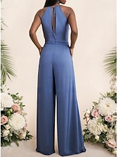 cheap Bridesmaid Dresses-Jumpsuits Bridesmaid Dress Jewel Neck Sleeveless Elegant Floor Length Stretch Fabric with Sash / Ribbon / Ruching