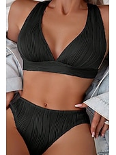 billiga Bikiniset-Dam Badkläder Bikini 2 st Kaxig Baddräkt Öppen rygg Smal Semester Standkläder Ensfärgat V-hals Ärmlös Baddräkter