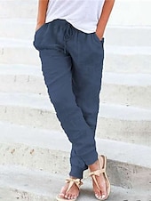 economico Pantaloni in lino e cotone semplici-Per donna Pantaloni Affusolati Pantaloni in cotone e lino Moda Streetwear Comfort Lunghezza intera Vita Alta Semplice Tasca Coulisse Elastico in vita Comodo All&#039;aperto Confortevole Streetwear