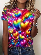 cheap Art&amp;Design tee-Women&#039;s T Shirt Heart Casual Short Sleeve Round Neck Regular Tops Daily Print Fuchsia Summer