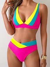 billiga Bikiniset-Dam Badkläder Bikini 2 st Kaxig Baddräkt Öppen rygg Smal Semester Standkläder Rand V-hals Ärmlös Baddräkter