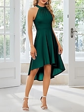 abordables Robes pour invitées de mariage-Robe A-Line pour invités de mariage Robe asymétrique à la hauteur variable sans manches col rond pour automne invité de mariage crêpe extensible avec fronces 2025