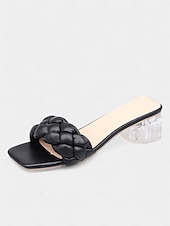 cheap Dress Sandals-Women&#039;s Light Blue Braided Strap Heeled Mules – Trendy Square Toe Summer Sandals
